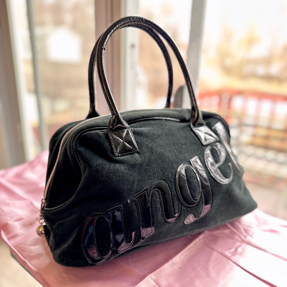 Victoria’s Secret Purse Black Velour Angel Bowler Bag Adriana Lima Y2K NWOT